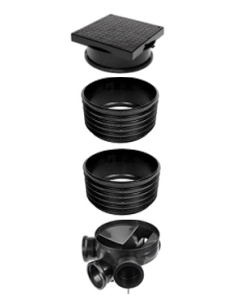 320mm Manhole Chamber x 2 Inlet (DFPTE369D x 1) + 1 x 160mm Riser (DFPTE370D x 2) + 1 x Square to Round Cover & Frame (DFPTE426D x 1)