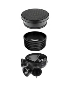 320mm Manhole Chamber x 2 Inlet (DFPTE369D x 1) + 1 x 160mm Riser (DFPTE370D x 1) + 1 x Round Cover & Frame (DFPTE440D x 1)