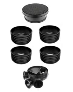 320mm Manhole Chamber x 2 Inlet (DFPTE369D x 1) + 1 x 160mm Riser (DFPTE370D x 4) + 1 x Round Cover & Frame (DFPTE440D x 1)
